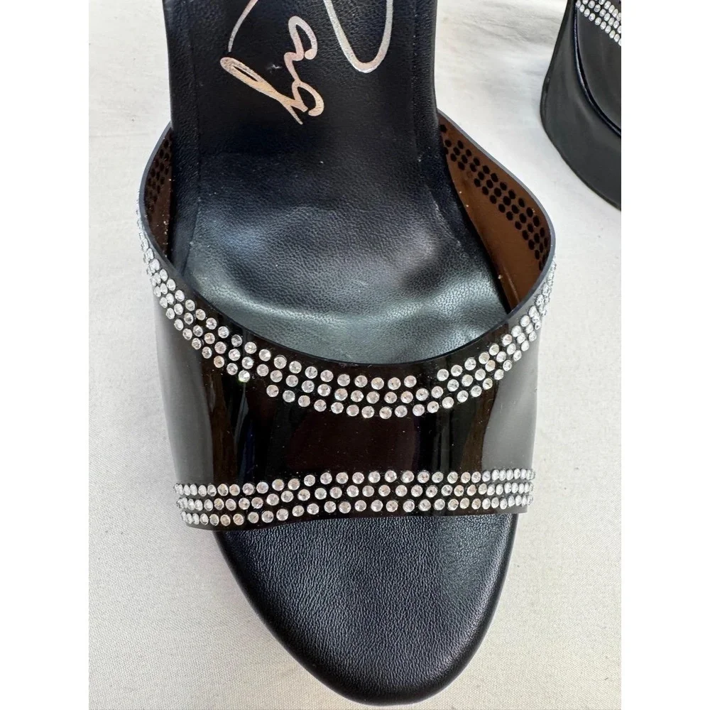 London Rag Womens Size 9 Black Platform Stiletto Sandals Rhinestone Glam Sparkle